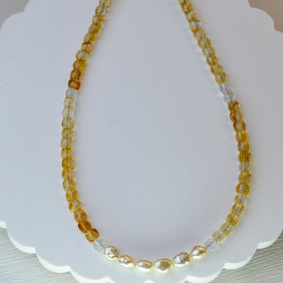 Natural Ombre Citrine & Keshi Pearl Necklace – 18.5-20” - Picture 2 of 8